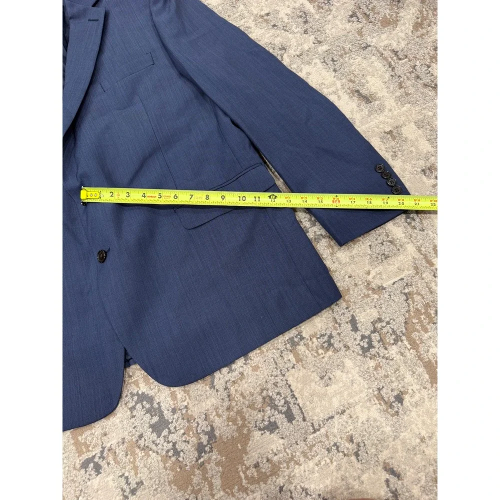 Lauren Ralph Lauren Mens 46L Blue Sharkskin Wool Blend Blazer Sport Coat 46 Long